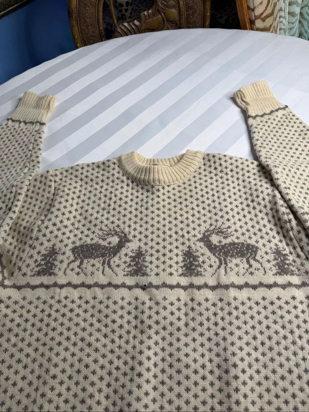 Green Mountain Threadworks Vintage Wool Fair Isle Deer Sweater Size XL